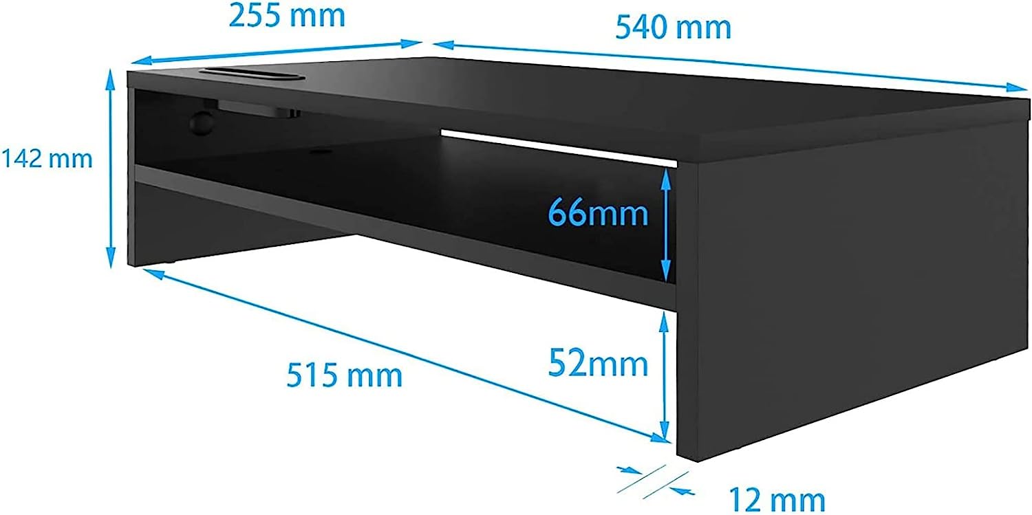 Monitor Stand Riser, 2 Tiers Wood Monitor Riser Stand with Storage Organizer, Desktop Ergonomic Monitor Stand Riser with Cellphone Holder and Cable Management, 16.5 Inch Shelf Black - Image 6